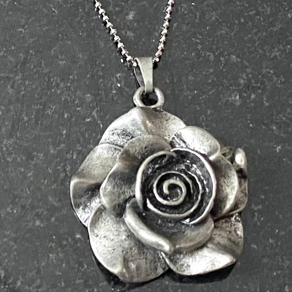 Silver Tone Rose Pendant With Sterling Silver Chain - Picture 5 of 7